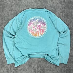 Blue 84 Rainforest Cafe Dallas palm tree casual blue graphic long sleeve mens L